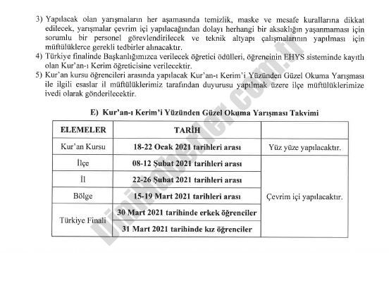 2021 Yılı Kur'an-ı Kerimi Yüzünden Güzel Okuma Yarışması