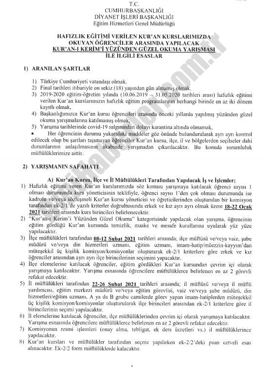 2021 Yılı Kur'an-ı Kerimi Yüzünden Güzel Okuma Yarışması