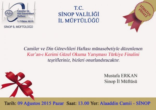12. Türkiye Kur'an-ı Kerimi Güzel Okuma Final Yarışması Sinop'ta Yapılacak