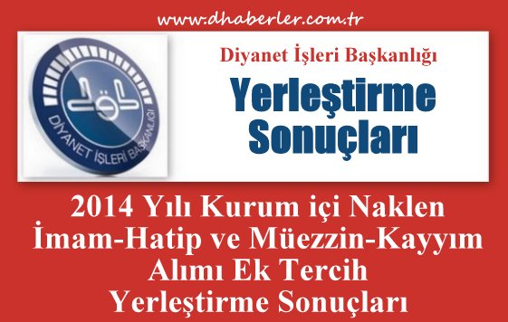 Kurum i&#231;i Naklen İmam-Hatip ve M&#252;ezzin-Kayyım Alımı Ek Tercih Yerleştirme Sonu&#231;ları