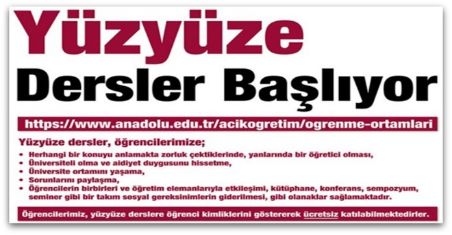 Açıköğretim Fakültesi\'nden ücretsiz yüz yüze dersler başlıyor