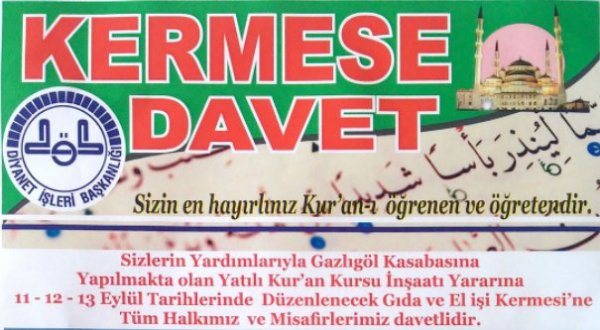 Gazlıgöl Yatılı Kuran Kursu için Kermese Davet