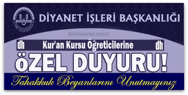 Kur\'an Kursu Öğreticilerine Özel Duyuru